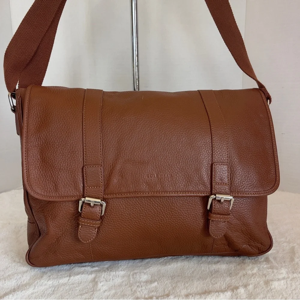 Cole Haan Messenger Leather Bag‎ Flapover Laptop Briefcase Crossbody Brown